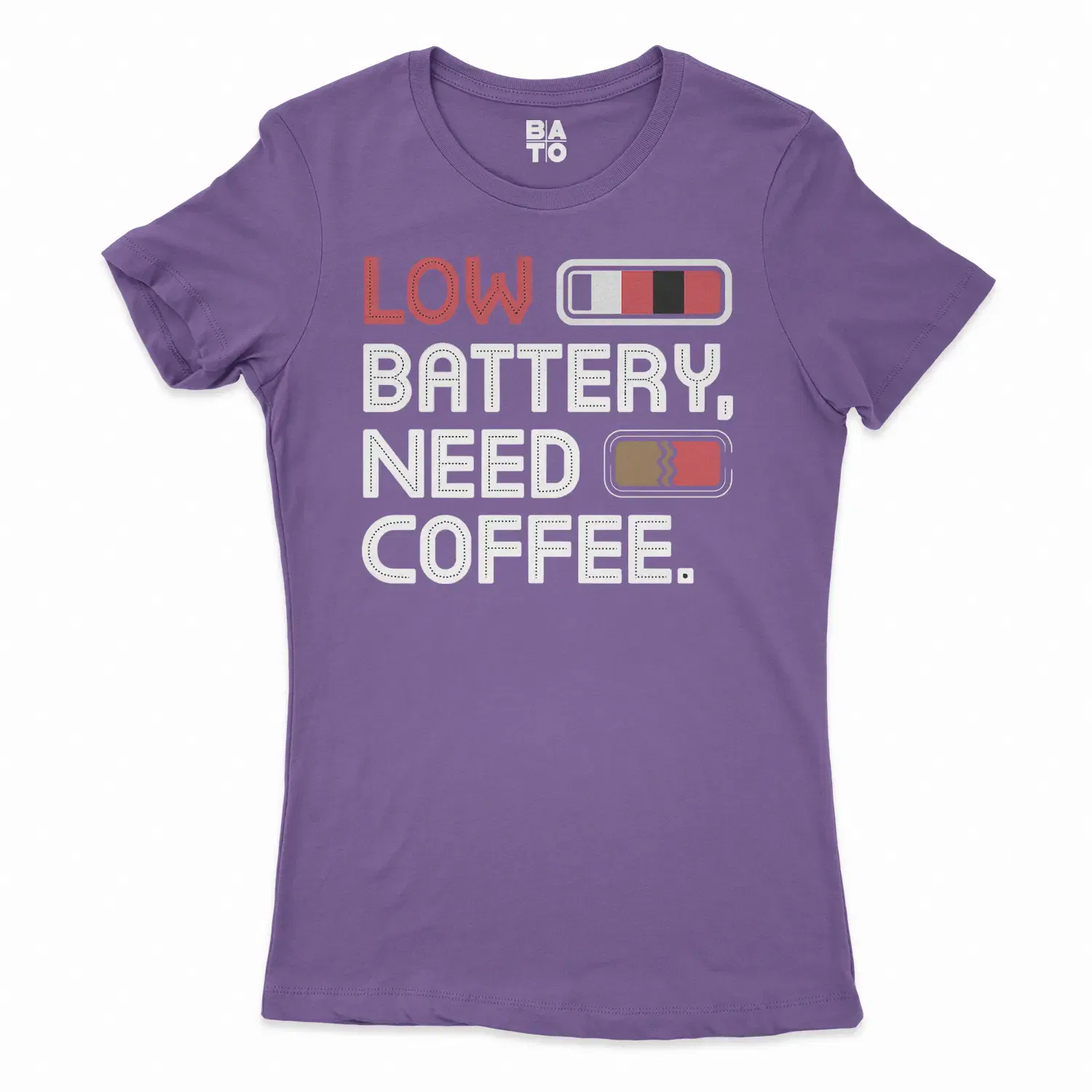 Low Battery, Need Coffee Women's T-Shirt in Solid Purple Rush Color