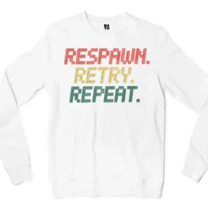 Respawn, Retry, Repeat Men/Unisex Long Sleeve T-Shirt in White Color