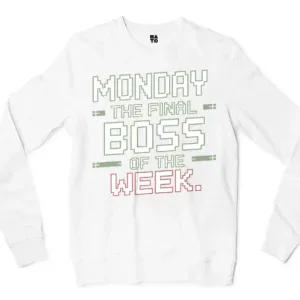 Monday, The Final Boss Of The Week Men/Unisex Long Sleeve T-Shirt in White Color