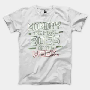 Monday, The Final Boss Of The Week Men/Unisex T-Shirt in White Color